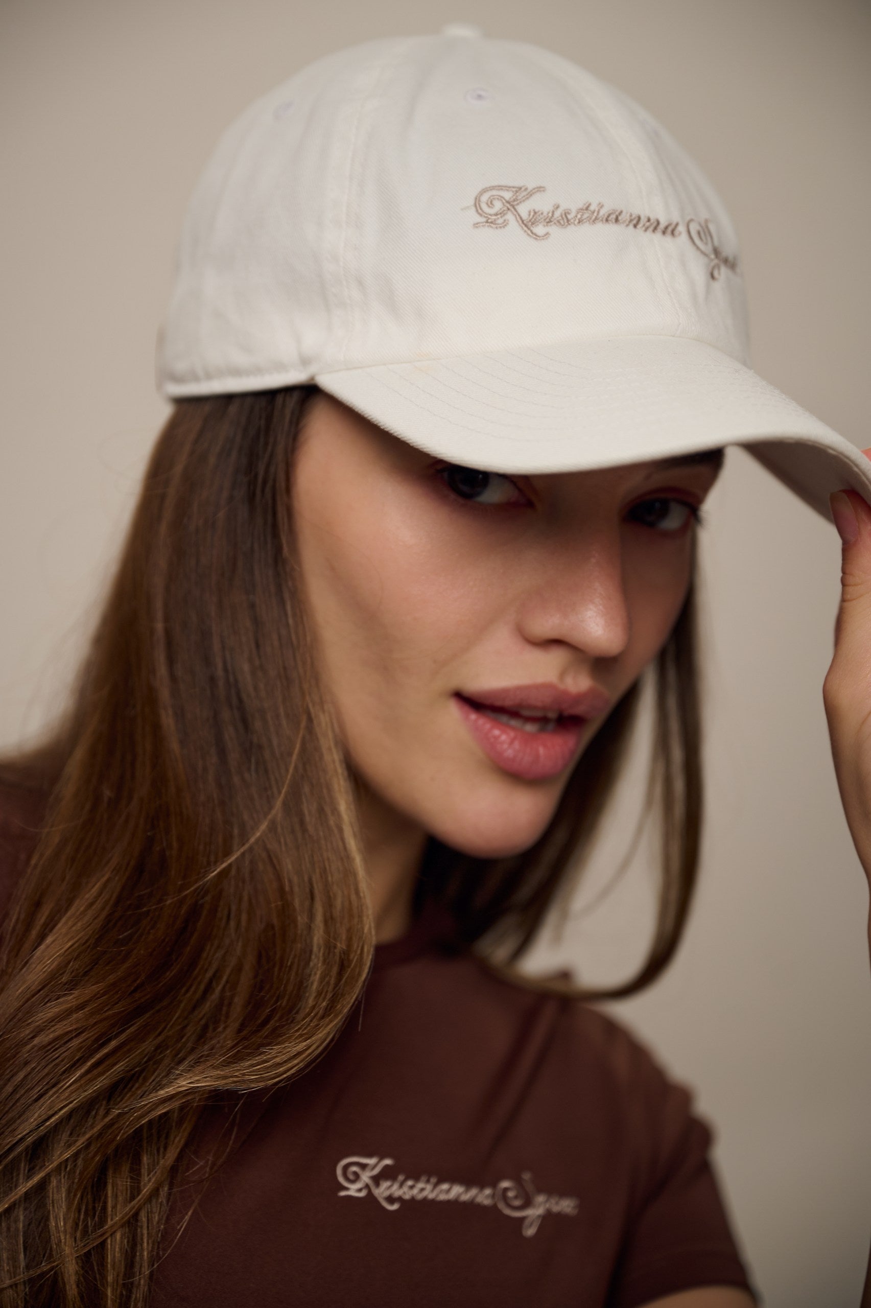 White Cap - Beige Embroidery